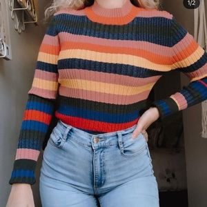 multicolored striped sweater